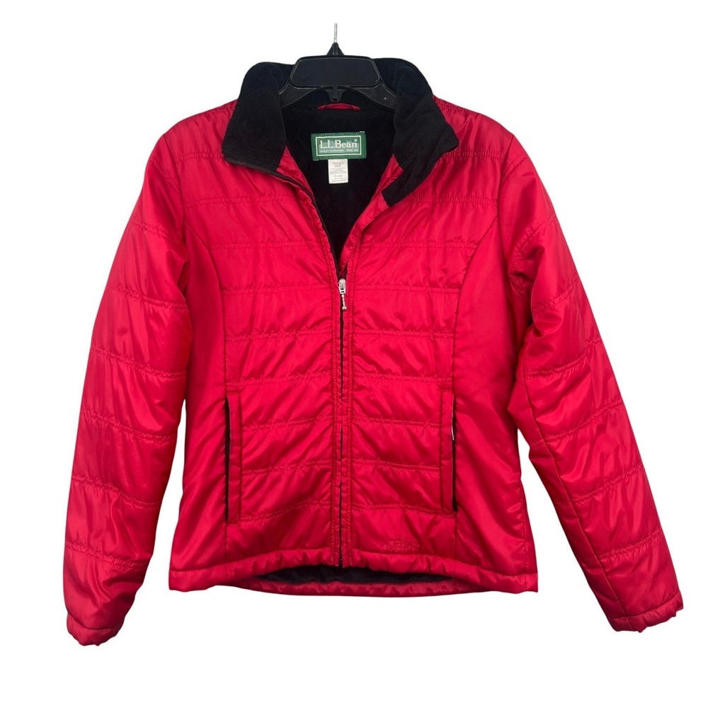 LL Bean Quilted Puffer Jacket Size M Red Fleece Lined Gorpcore Outdoor Zip Up